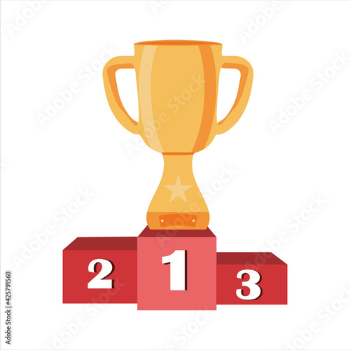 Vector illustration of  winner gold cup on a pedestal