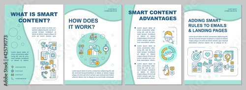 What is smart content brochure template. Smart content advantages. Flyer, booklet, leaflet print, cover design with linear icons. Vector layouts for presentation, annual reports, advertisement pages