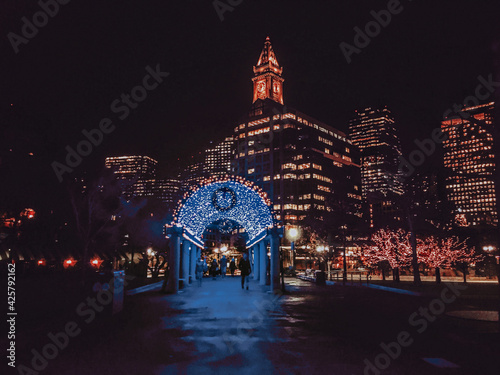 Boston City at Night in Winter