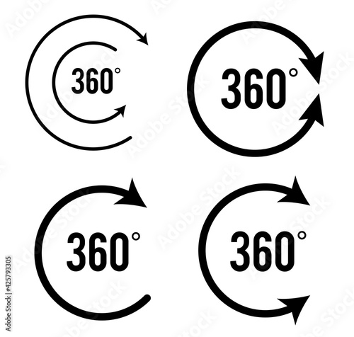 Angle 360 degrees sign icon. Geometry math symbol. Full rotation. Design elements. Curved many streak. Abstract Circular logo element on white background isolated. Vector illustration EPS 10