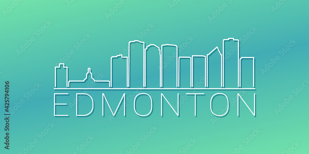 Edmonton, AB, Canada Skyline Linear Design. Flat City Illustration Minimal Clip Art. Background Gradient Travel Vector Icon.