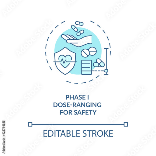 Dose-ranging for safety concept icon. Clinical trials phase 1 idea thin line illustration. Identifying dosage and side effects. Vector isolated outline RGB color drawing. Editable stroke