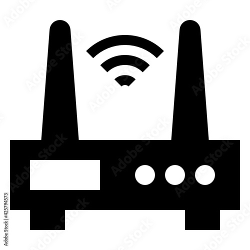 
Device with wifi signals  denoting linear icon of modem 


