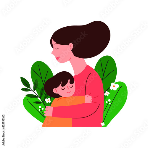 Mothers day concept vector illustration. Daughter and mom illustration isolated on white background.