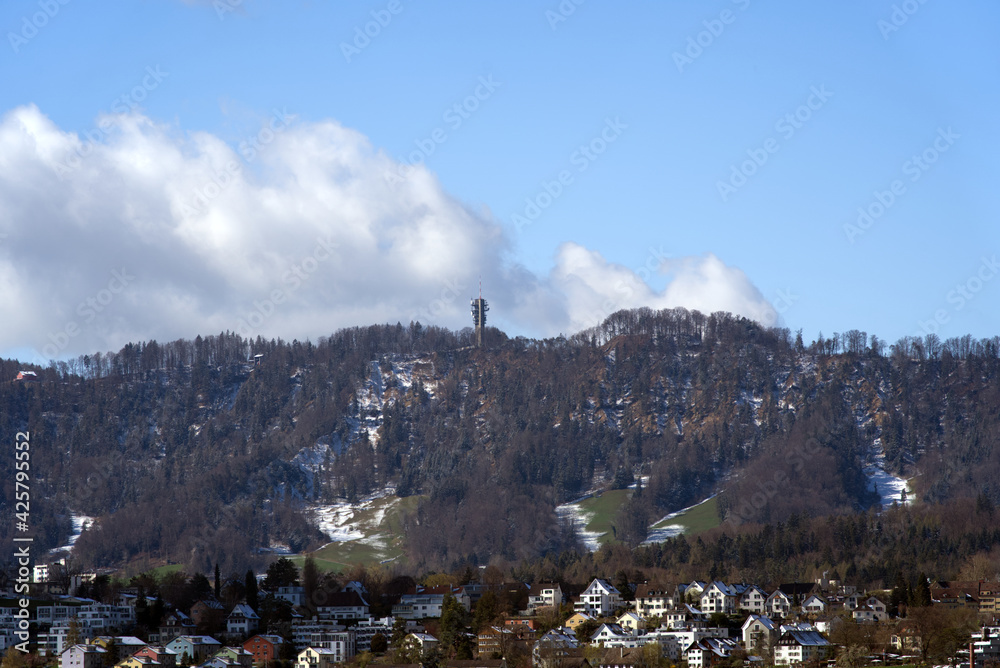 Local mountain Felsenegg near city of Zurich. Photo taken April 6th, 2021, Zurich, Switzerland.
