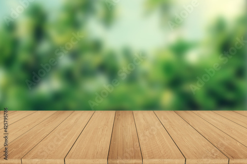 Wooden board empty table in front of blurred background. Can be used for display or montage your products.Mock up for display of product.