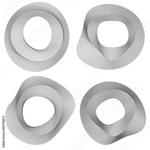 Design elements. Wave of many black lines circle ring. Abstract wavy stripes on white background isolated. Vector illustration EPS 10. Colourful waves with lines created using Blend Tool