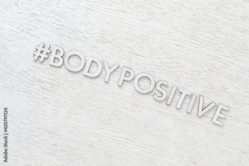 body positive word hashtag, cutout letters, abstract icon trendy concept