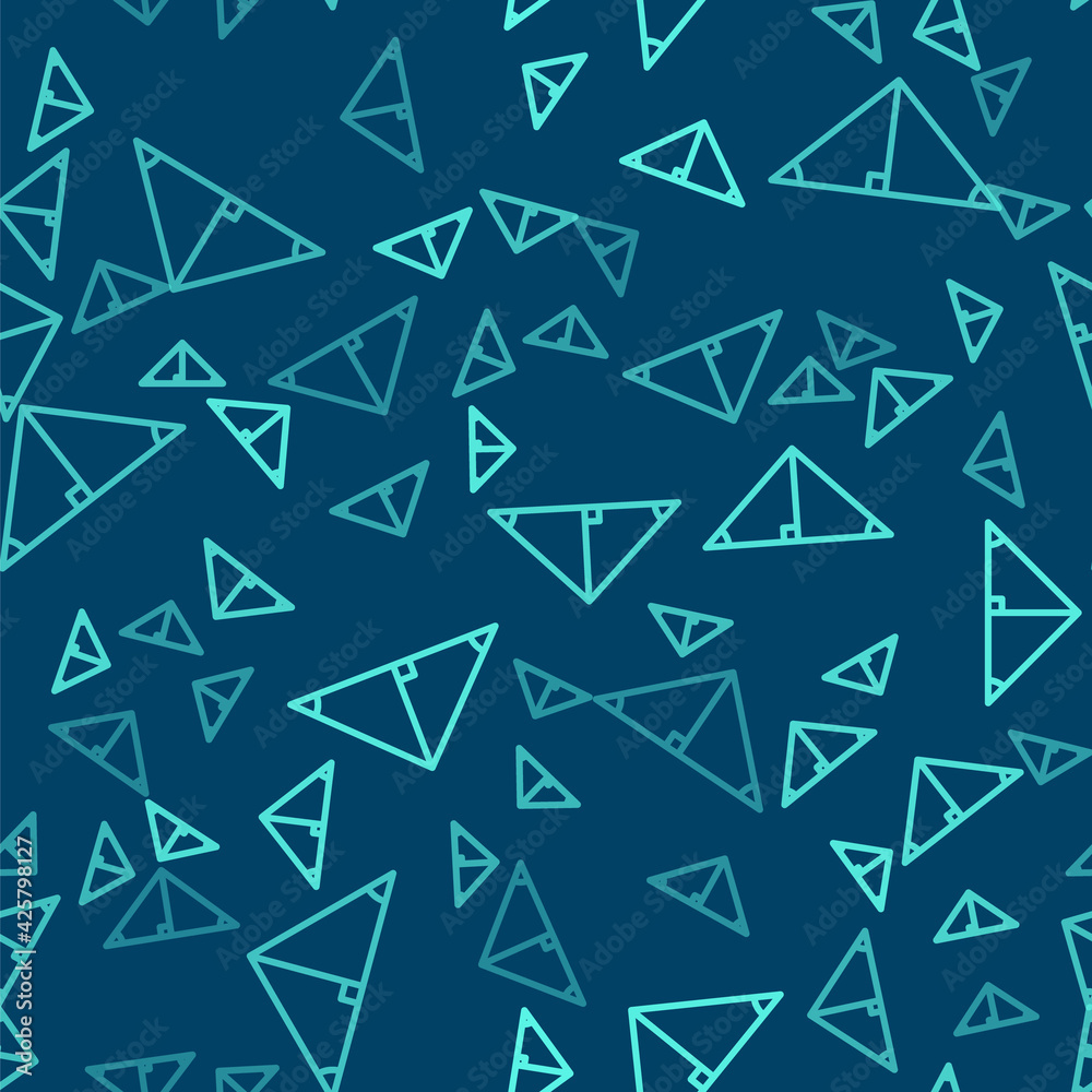 Green line Angle bisector of a triangle icon isolated seamless pattern on blue background. Vector