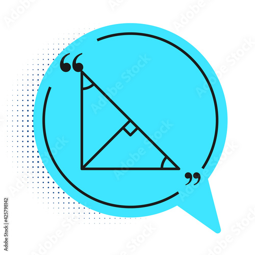 Black line Angle bisector of a triangle icon isolated on white background. Blue speech bubble symbol. Vector