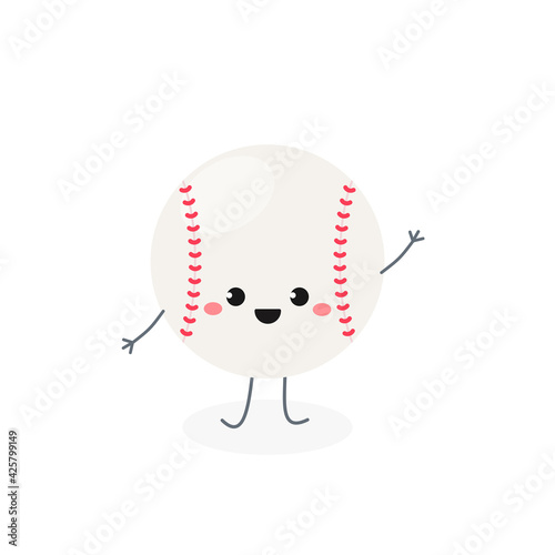 Cute funny baseball ball character waving hand