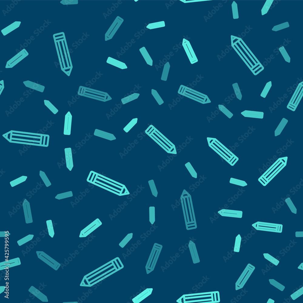 Green line Pencil icon isolated seamless pattern on blue background. Drawing and educational tools. School office symbol. Vector Green line Pencil icon isolated seamless pattern on blue background. Drawing and educational tools. School office symbol. Vector
