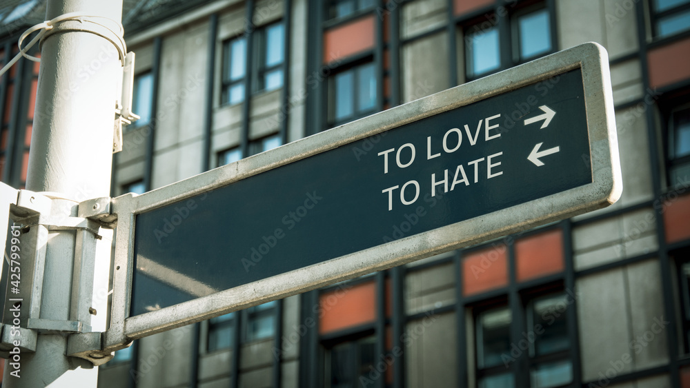 Street Sign TO LOVE versus TO HATE Street Sign TO LOVE versus TO HATE