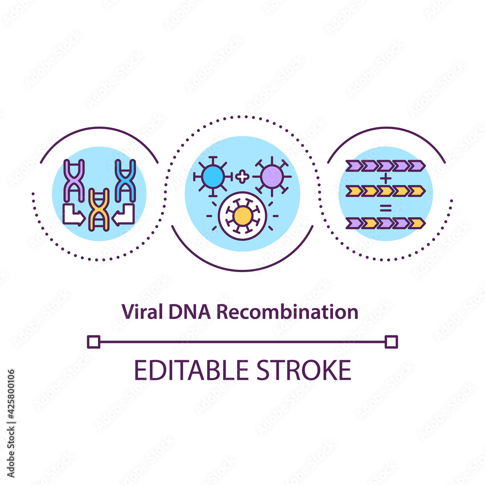 Viral DNA recombination concept icon. Producing new combinations idea thin line illustration. Genetic material generation, reassortment. Vector isolated outline RGB color drawing. Editable stroke