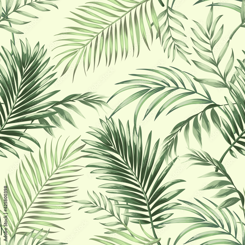 Jungle vector pattern with tropical leaves.Trendy summer print. Exotic seamless background.