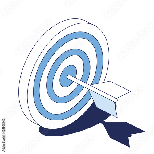 Target vector 3d line isometric, web icons, blue color. Creative design idea for infographics.