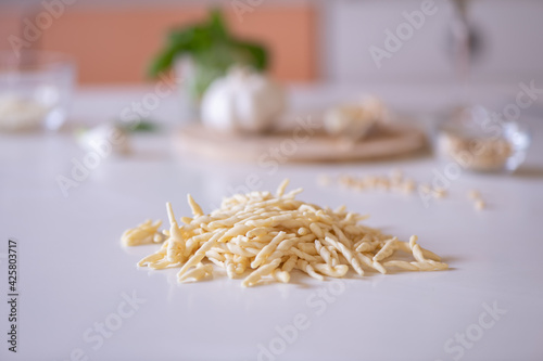 Konstfotografi Italian Trofie pasta used traditionally with Pesto sauce