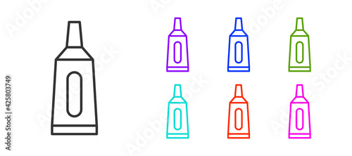 Black line Ointment cream tube medicine icon isolated on white background. Tube  container  toothpaste  cream sign. Set icons colorful. Vector