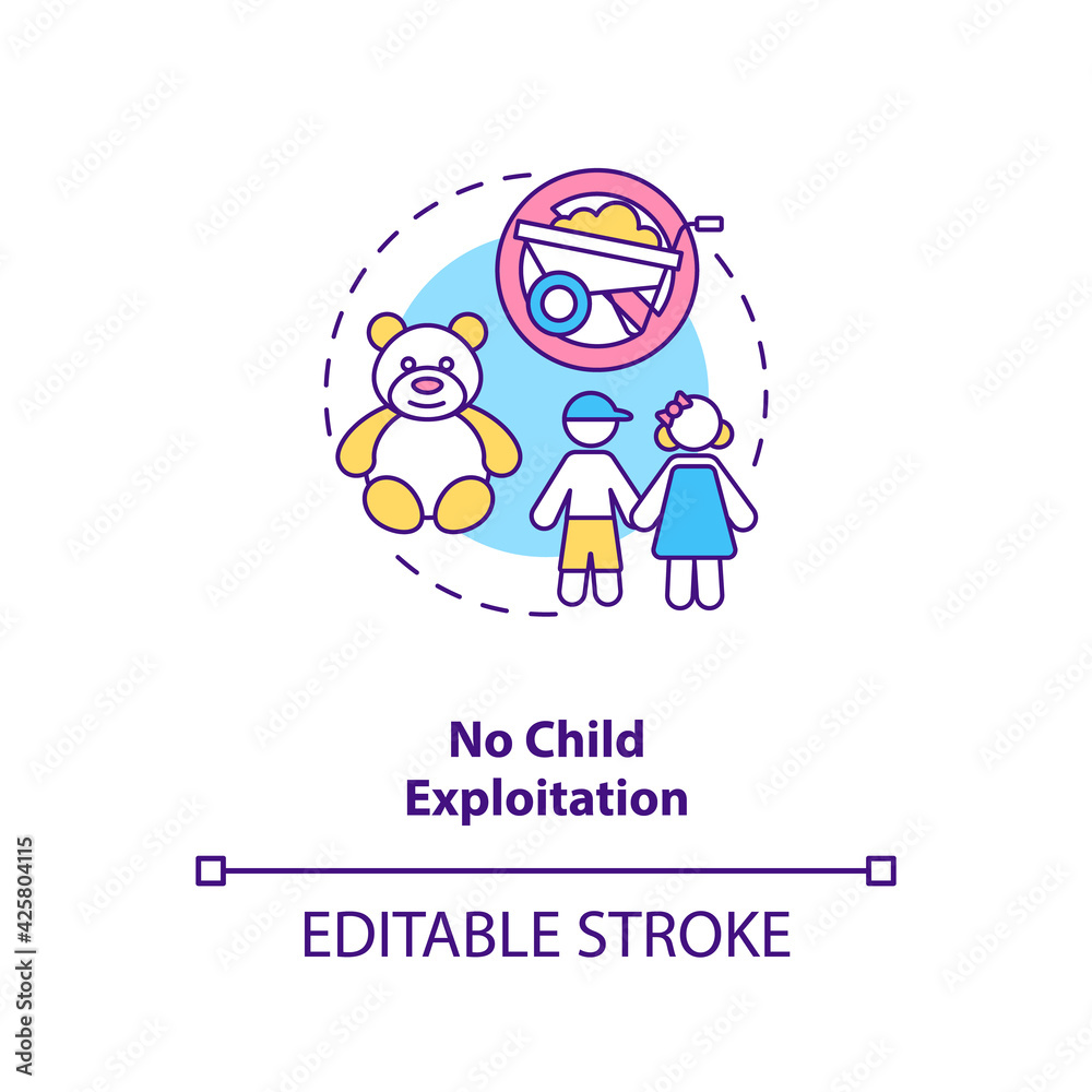 No child exploitation concept icon. Immigrant children abuse prevention. Migrant worker rights idea thin line illustration. Vector isolated outline RGB color drawing. Editable stroke