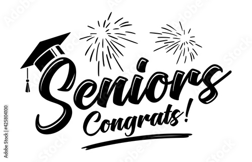 Senior Class logo with fireworks for greeting, invitation card. Text for graduation design, congratulation event, T-shirt, party, high school or college graduate. Vector on transparent background