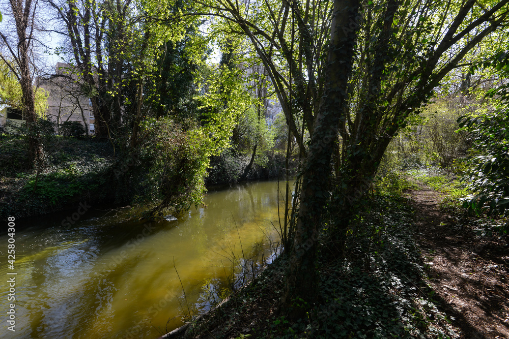 Fototapeta premium chemin de randonnée, rivière, L’Orge, Juvisy sur Orge, Essonne, 91