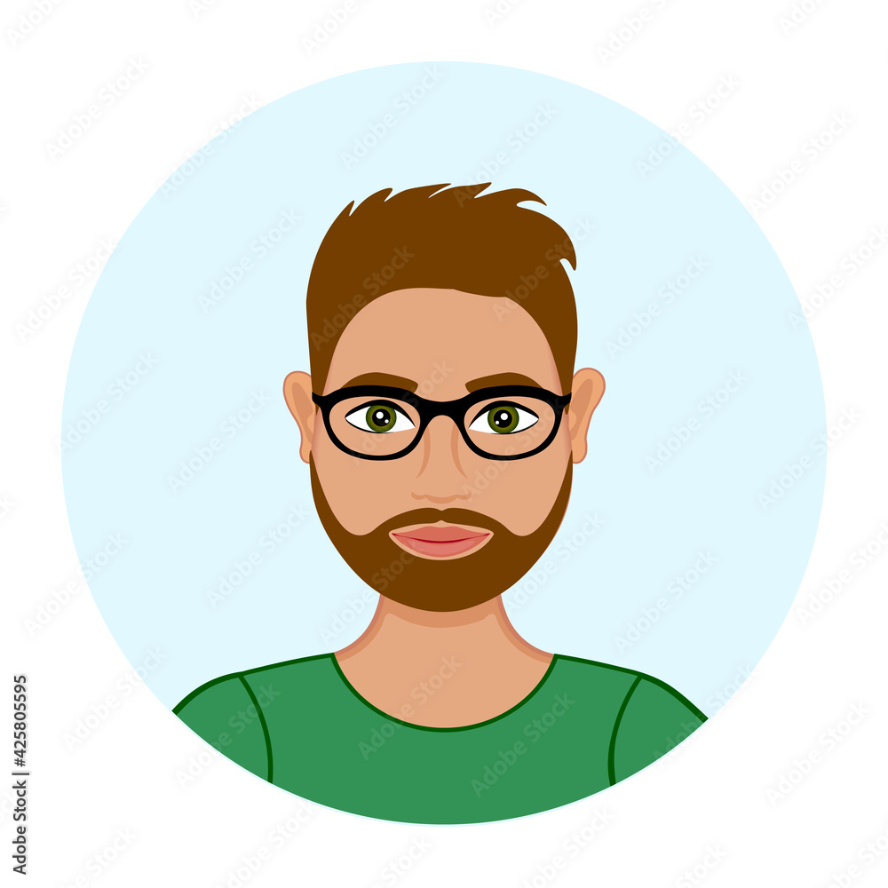 Avatar of a man with beard. Office worker wearing glasses. IT developer or engineer. Programmer or designer. Young student. Avatar of a man with beard. Office worker wearing glasses. IT developer or engineer. Programmer or designer. Young student.
