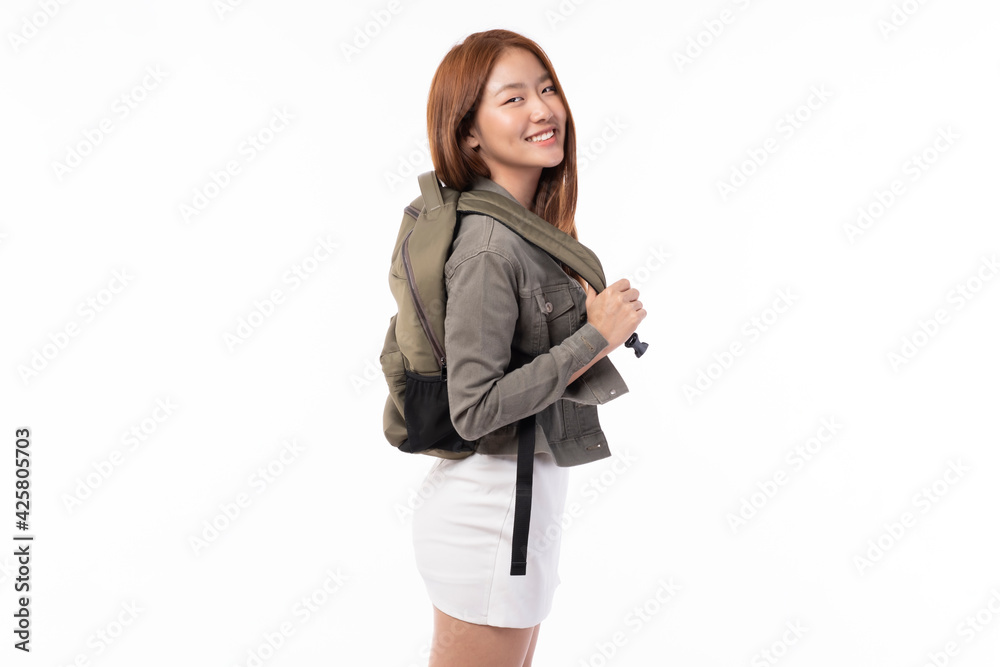 Asia woman in white background. Portrait of a cheerful pretty Asian girl student. Return to school concept. Confident college student. Young Asian teenage girl in studio. Asia woman in white background. Portrait of a cheerful pretty Asian girl student. Return to school concept. Confident college student. Young Asian teenage girl in studio.