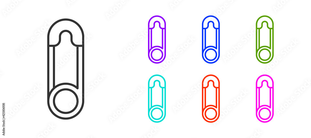 Black line Classic closed steel safety pin icon isolated on white background. Set icons colorful. Vector Black line Classic closed steel safety pin icon isolated on white background. Set icons colorful. Vector