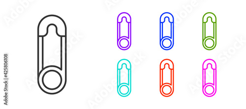 Black line Classic closed steel safety pin icon isolated on white background. Set icons colorful. Vector