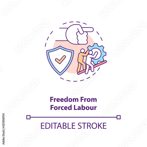 Freedom from forced labour concept icon. Stop labour exploitation. Illegal work. Migrant worker rights idea thin line illustration. Vector isolated outline RGB color drawing. Editable stroke