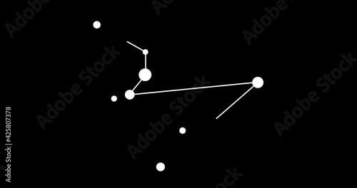 Hydrus constellation. Stars in the night sky. Constellation in line art style in black and white. Cluster of stars and galaxies. Horizontal composition, 4k video quality photo