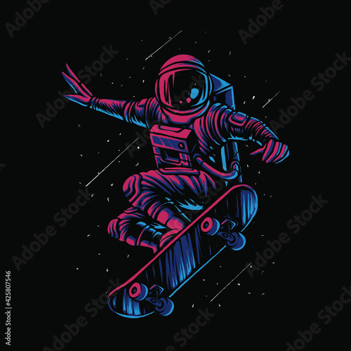Carta da parati the skateboarding astronaut illustration vector