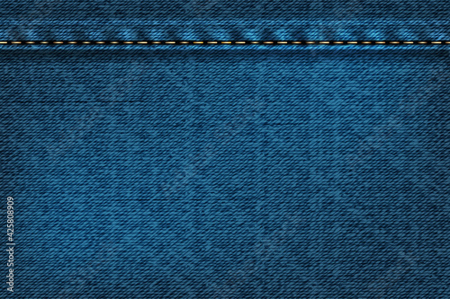 Denim rectangular background with seam.Vector illustration of blue texture.
