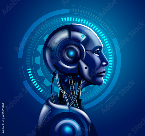 Robot android heads vector illustrations.