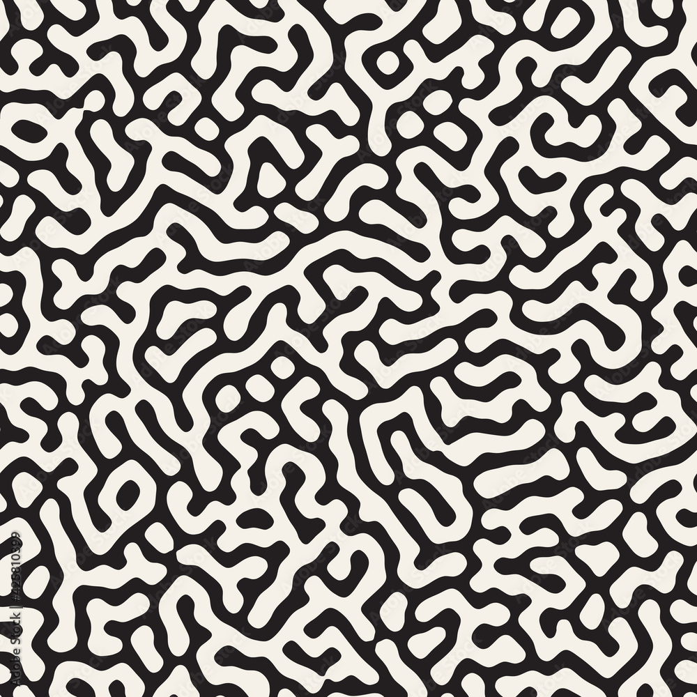 Vector seamless trendy pattern. Monochrome organic shapes texture. Abstract messy lines stylish background.