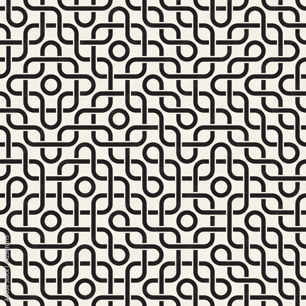 Vector seamless pattern. Decorative geometric interlaced lines design. Monochrome bold wavy stripes background.