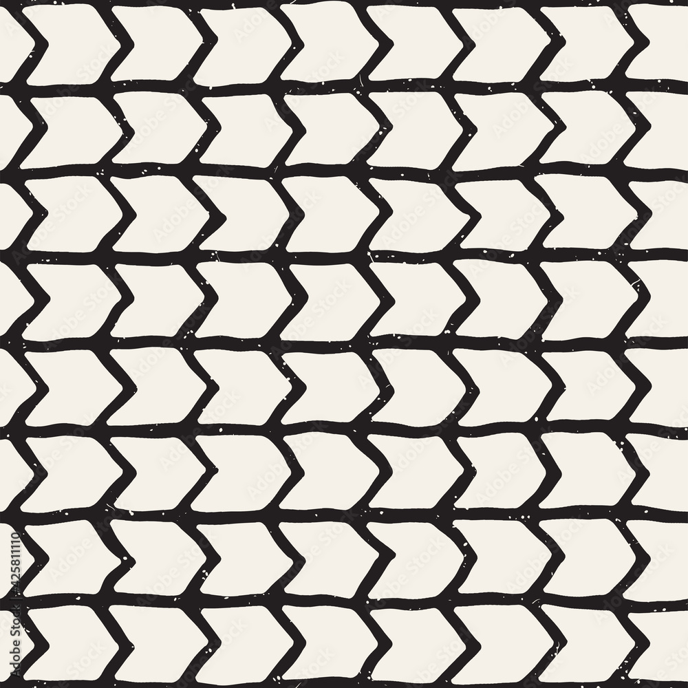 Fototapeta premium Hand-drawn lines geometric seamless pattern. Monochrome black and white ink strokes. Abstract vector background texture.