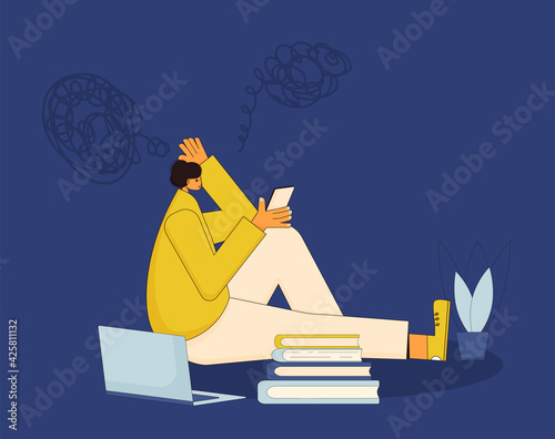 Tired person. Vector hand drawn color person.