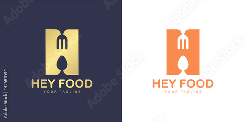 Letter H logo with spoon and fork icon