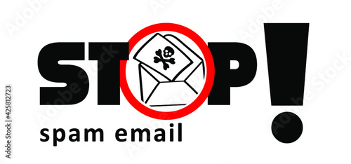 Stop spam email. No mail in the mailbox. Computer crime.  Concept of virus, piracy, hacking and security, for stealing data. Envelope with spam. Spamming mailbox concept. 