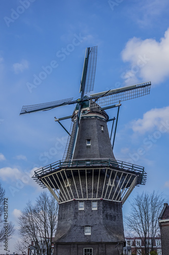 De Gooyer Windmill - Amsterdam most iconic mill. De Gooyer Windmill - was built in 1725 - the tallest wooden mill in the Netherlands. Amsterdam, Netherlands.