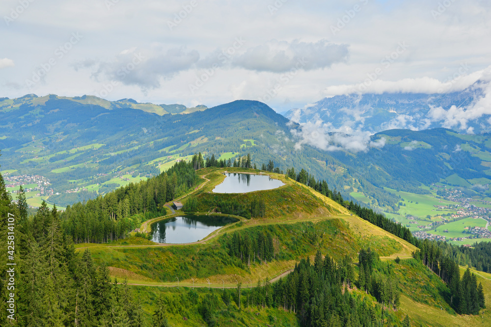 Beautiful landscape seen from the Hahnenkamm ski run, Austrian Alps , Tirol, Kitzbuhel, Austria
