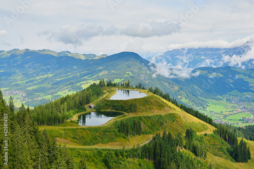 Fototapeta Naklejka Na Ścianę i Meble -  Beautiful landscape seen from the Hahnenkamm ski run, Austrian Alps , Tirol, Kitzbuhel, Austria