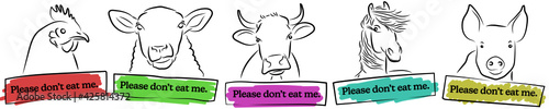 Please dont eat me / Bitte iss mich nicht Nutztiere GoVegan Konturen Vektor Grafik