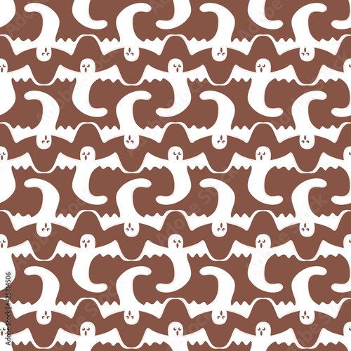 Thin ghost seamless vector pattern. White Halloween spirit illustration background.