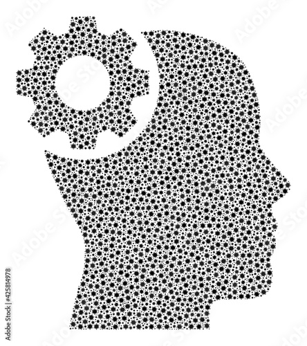 Vector brain gear coronavirus mosaic icon combined for medicare advertisement. Brain gear mosaic is created from small coronavirus viral parts.
