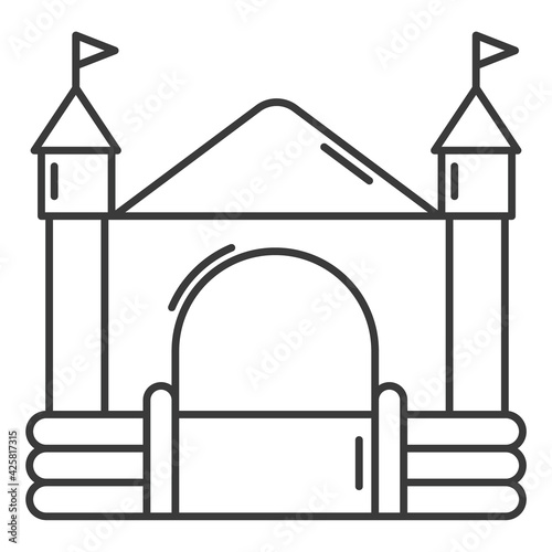 Bouncy castle outline icon. Jumping house on kids playground. Vector illustration.