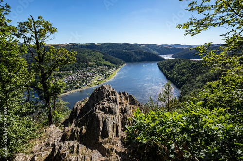 View From The Bockfelsen Lookout Point To The Hohenwartestausee Near G  ssitz  Saale-Orla District  Thuringia  Germany  Europe