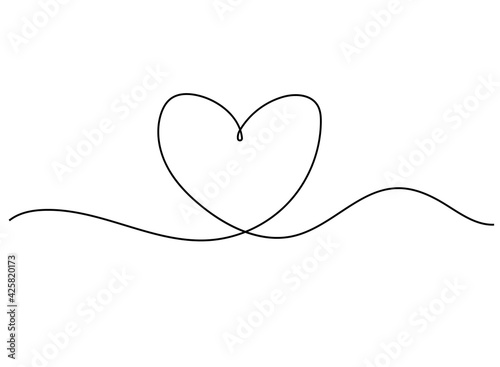 Continuous Heart Vector Illustration, One Line Art Love Symbol