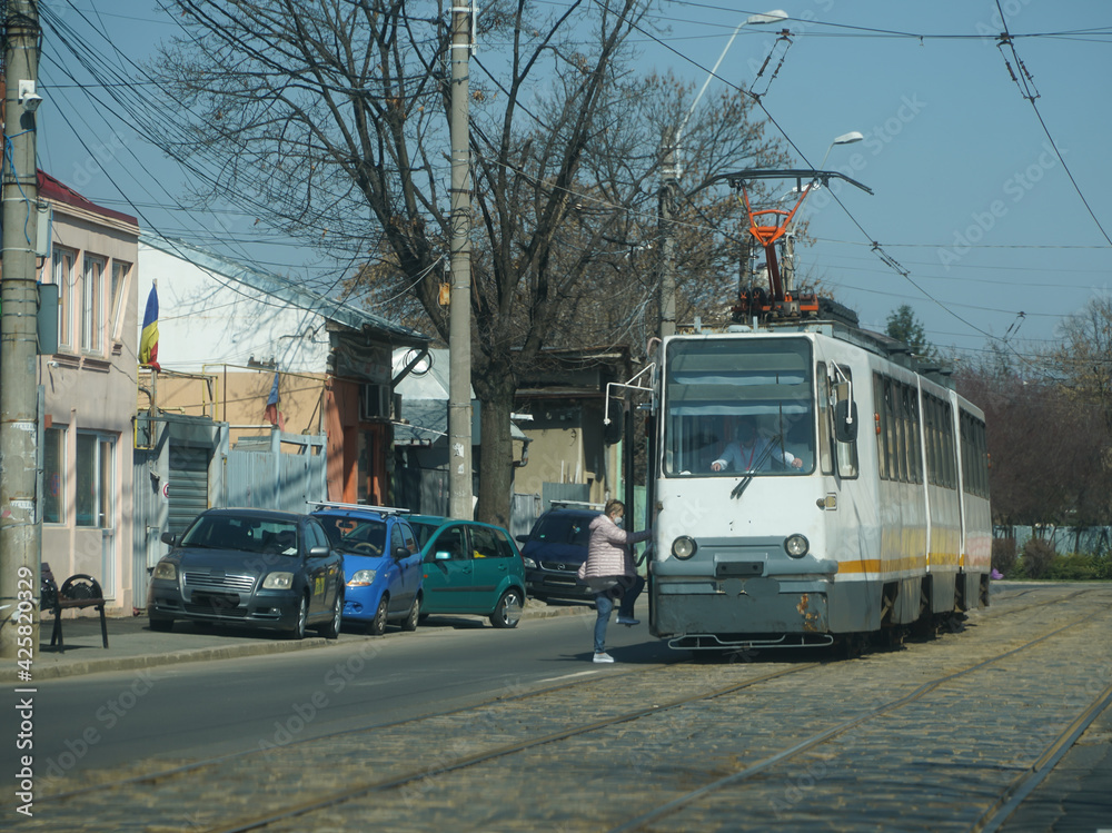 Trams in Bucharest, Romania. Photo during the day.